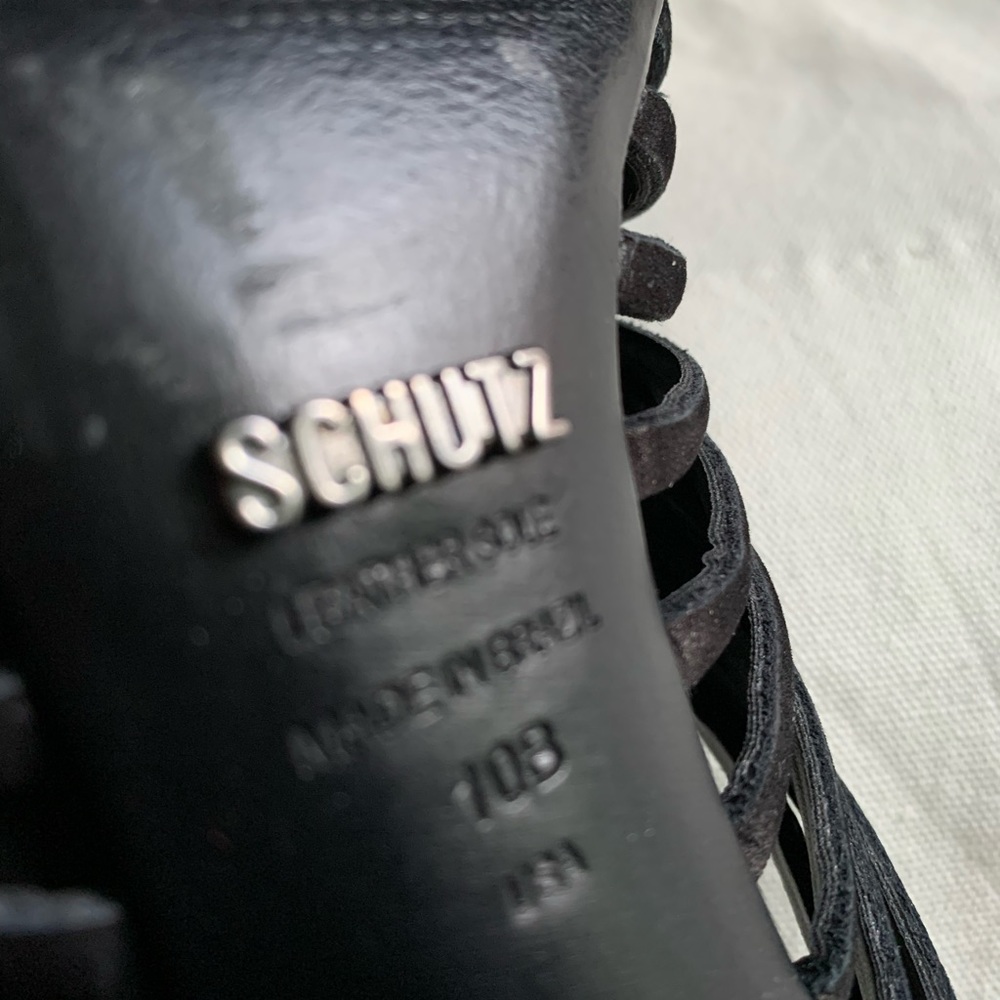 Schutz Black Suede Strappy Slides Sz 10 - image 5